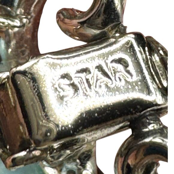 VTG Signed Star Blue Thermoset Floral & Blue Rhinestone Silver Tone Bracelet - Picture 5 of 9